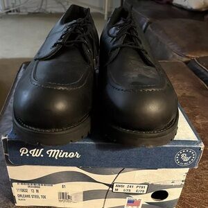 P.W. Minor "Orleans" Steel Toe Black Leather Shoes, Men's Size 13M, New with Box